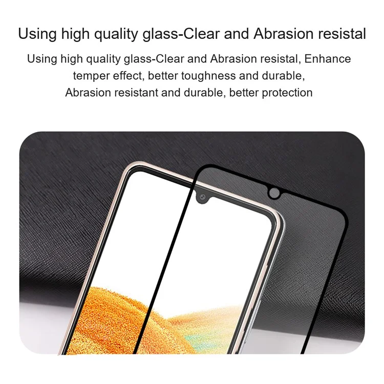 Amorus Para Samsung Galaxy A25 5G Película de Pegamento Completo Impresión de Vidrio Templado Protector - Negro