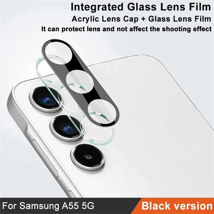 IMAK Für Samsung Galaxy A55 5G HD Transparente gehärtete Glaslinsenfolie + Acryl-Linsenkappenschutz (Schwarze Version)