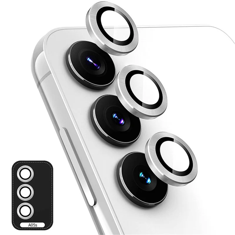 ENKAY GORRO PRINCIPE Para Samsung Galaxy A05s 4G Protectores de lente individuales Conjunto de vidrio templado con borde de aluminio - Plata