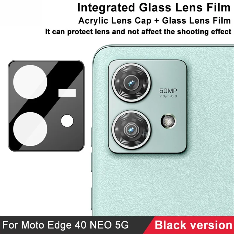 IMAK For Motorola Edge 40 Neo 5G Tempered Glass Camera Lens Film+Acrylic Lens Cap (Black Version)