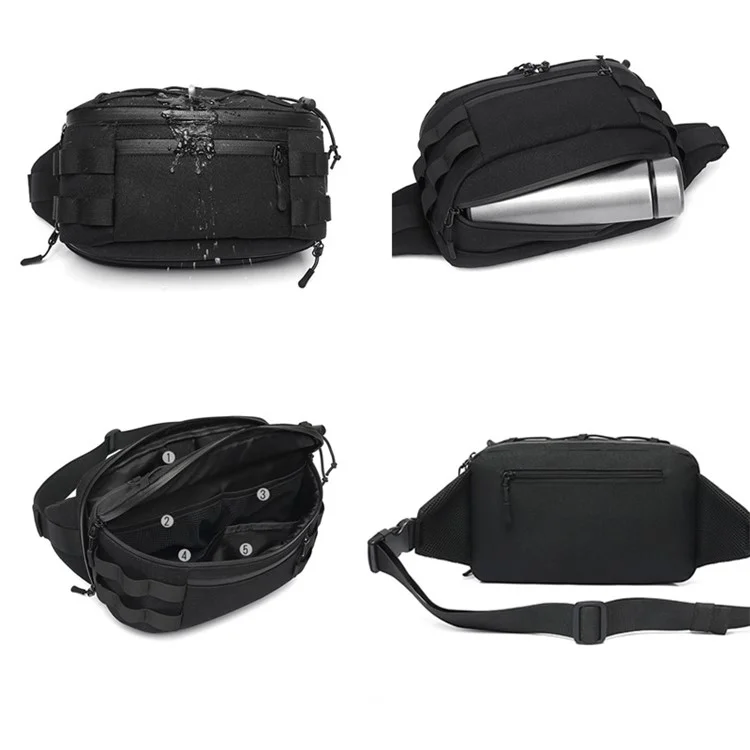 OZUKO 9340 Outdoor Molle Chest Bag Oxford Cloth Multi-function Men Waist Pack - Black