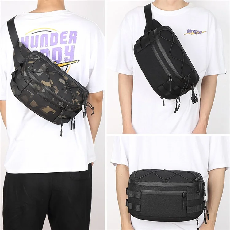 OZUKO 9340 Outdoor Molle Chest Bag Oxford Cloth Multi-function Men Waist Pack - Black