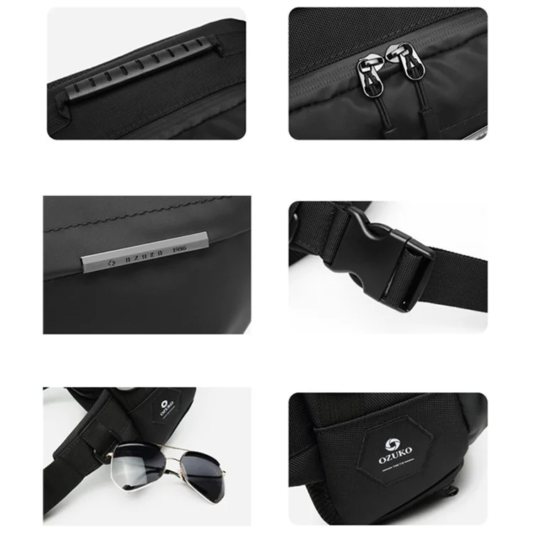 OZUKO 9260 Men Waterproof Crossbody Chest Bag Outdoor Sports Waist Bag - Black
