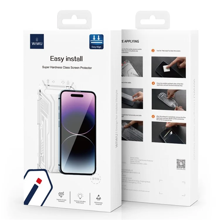 WIWU SQ-005 Para iPhone 15 Pro Protetor de Tela HD 2.5D Seda Impressa Vidro Temperado Película de Telefone com Ferramentas