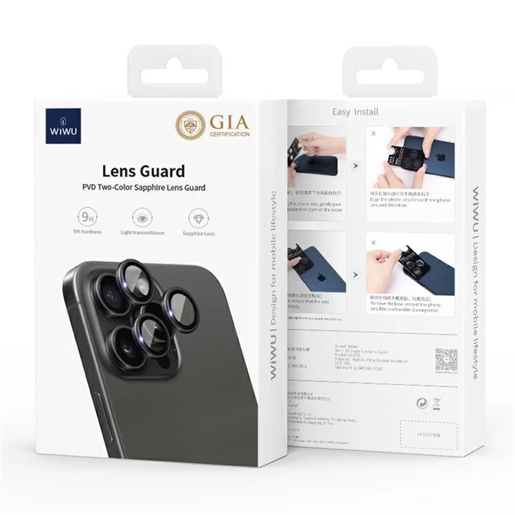 WIWU LG-003 For iPhone 15 Pro Rear Lens Protector Anti-Scratch Camera Lens Film - Dark Grey