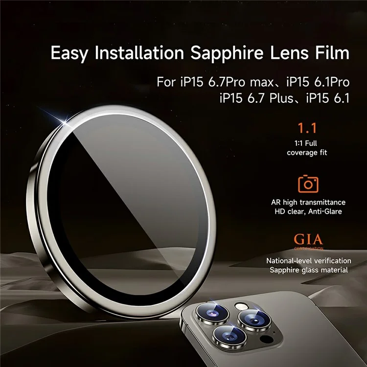 WIWU LG-003 для iPhone 15 Pro Max Camera Lens Film Anti-Scratch Rear Lens Protector - Серебристый