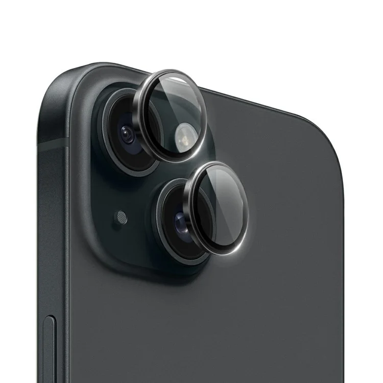 WIWU LG-005 1 Set For iPhone 15 Plus / 15 Aluminium Alloy Frame Tempered Glass 3D Rear Lens Film Protector - Negro
