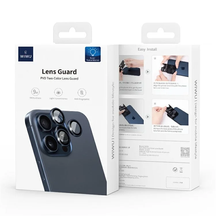 WIWU LG-004 1 Set For iPhone 15 Pro AR Tempered Glass PVD Aluminum Alloy Frame Lens Protector - Silver
