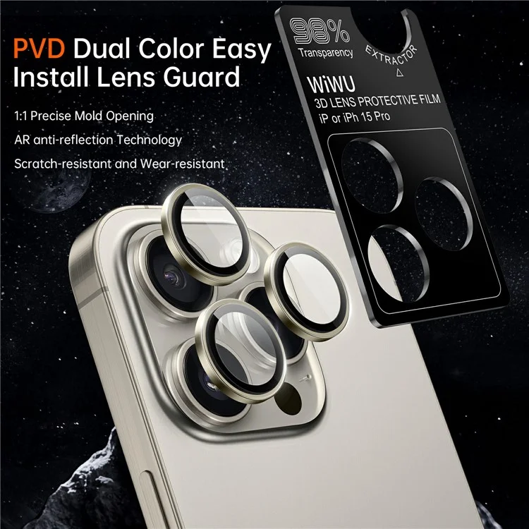 WIWU LG-004 1 Set For iPhone 15 Pro AR Tempered Glass PVD Aluminum Alloy Frame Lens Protector - Silver
