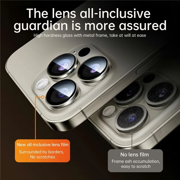 WIWU LG-004 1 Set For iPhone 15 Pro AR Tempered Glass PVD Aluminum Alloy Frame Lens Protector - Silver