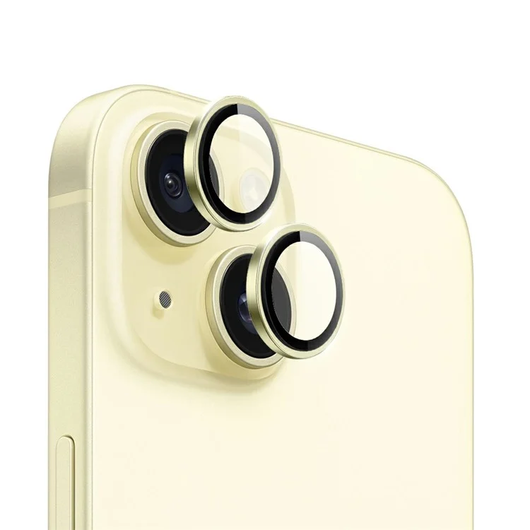 WIWU LG-004 1 Set For iPhone 15 Plus / 15 PVD Tempered Glass Rear Lens Film Aluminum Alloy Frame Lens Protector - Yellow