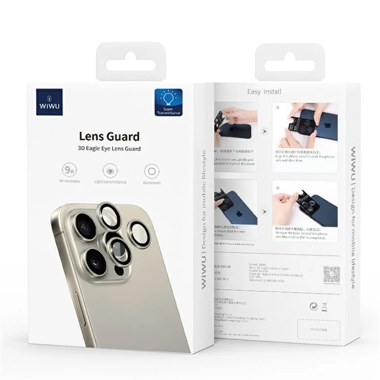 WIWU LG-005 1 Set For iPhone 15 Pro Max 3D Tempered Glass+Aluminum Alloy Frame Phone Rear Lens Film Protector - Dark Grey