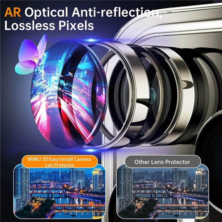 WIWU LG-005 1 Set For iPhone 15 Pro 3D Tempered Glass Rear Lens Film Aluminum Alloy Frame Lens Protector - Titanium Gold