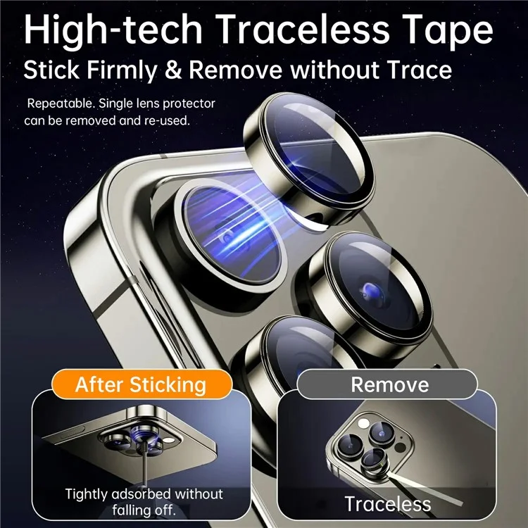 WIWU LG-005 1 Set For iPhone 15 Pro 3D Tempered Glass Rear Lens Film Aluminum Alloy Frame Lens Protector - Titanium Gold