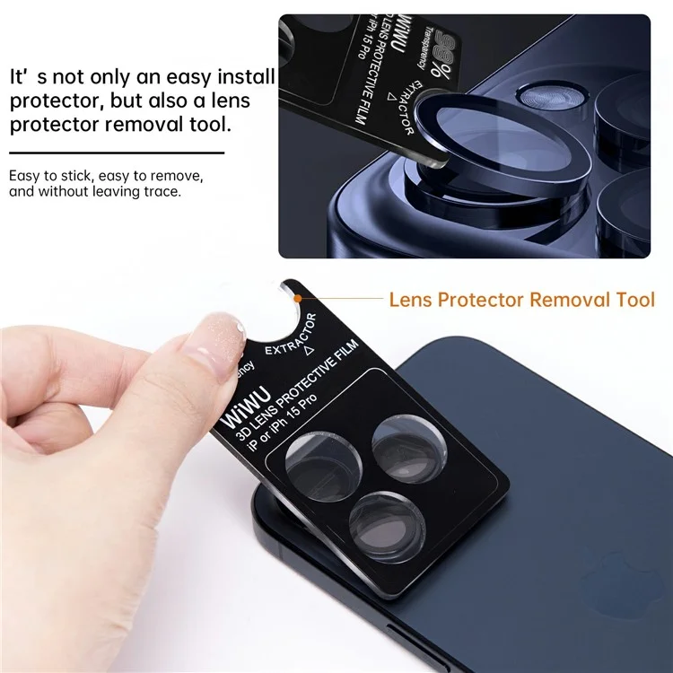 WIWU LG-005 1 Set For iPhone 15 Pro 3D Tempered Glass Rear Lens Film Aluminum Alloy Frame Lens Protector - Titanium Gold
