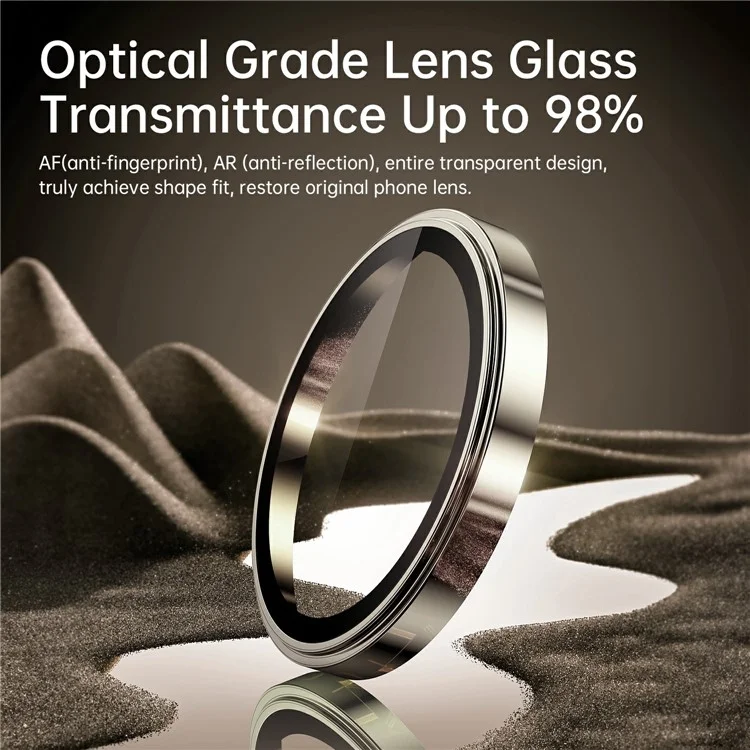WIWU LG-005 1 Set For iPhone 15 Pro 3D Tempered Glass Rear Lens Film Aluminum Alloy Frame Lens Protector - Titanium Gold