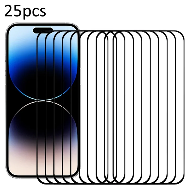 25Pz per protezione schermo iPhone 14 Pro in vetro alluminato medio con stampa seta ultra chiara