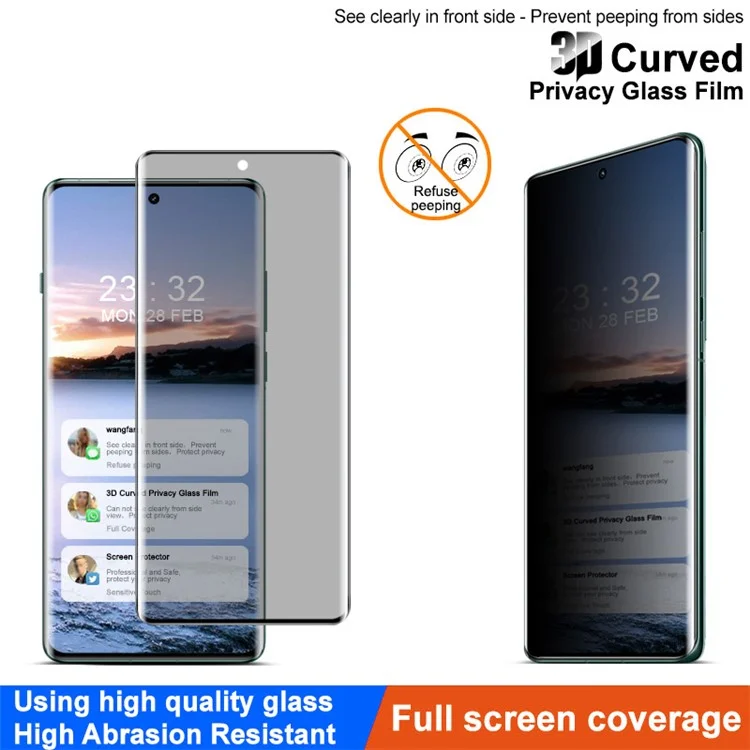 IMAK Pour Oppo Find X6 Pro Protecteur d'écran 3D Courbé Anti-Espion Verre Trempé Film Protecteur