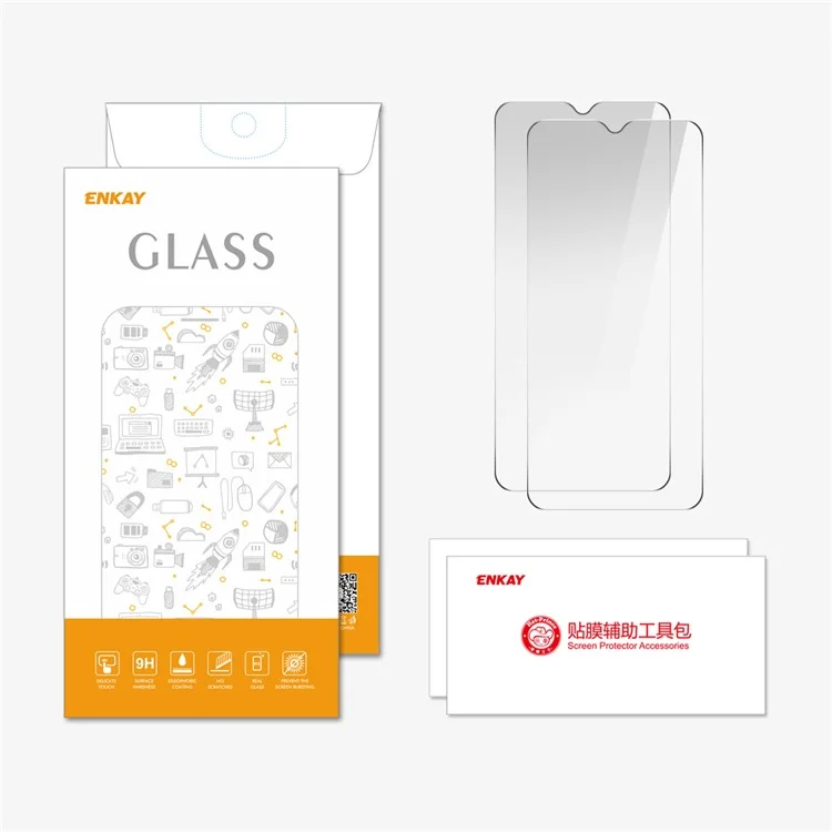ENKAY HAT PRINCE 2Pz per Oppo A18 4G / A38 4G Protezione Schermo Arco Chiaro Pellicola in Vetro Alto Alluminio-Silicio