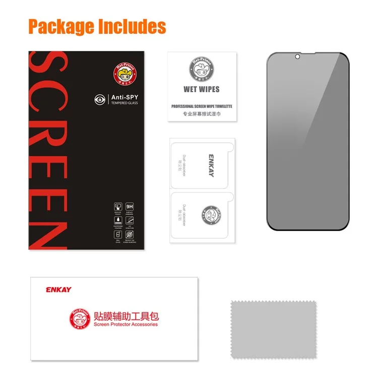 ENKAY HAT PRINCE For iPhone 14 Plus Anti-Spy Screen Protector HD Clear Full Cover Silk Printing