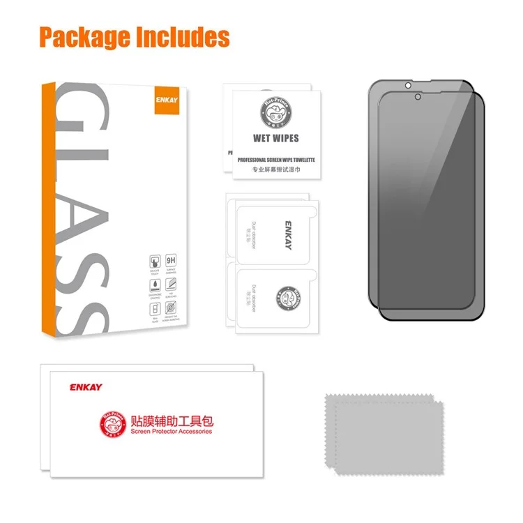 ENKAY HAT PRINCE 2Pcs Per iPhone 14 Protezione dello schermo Privacy Protection Anti-Spy Pellicola di stampa in seta