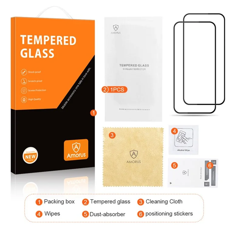 AMORUS 2Pcs For Google Pixel 8a Silk Printing Screen Protector Full Glue Tempered Glass Film - Black