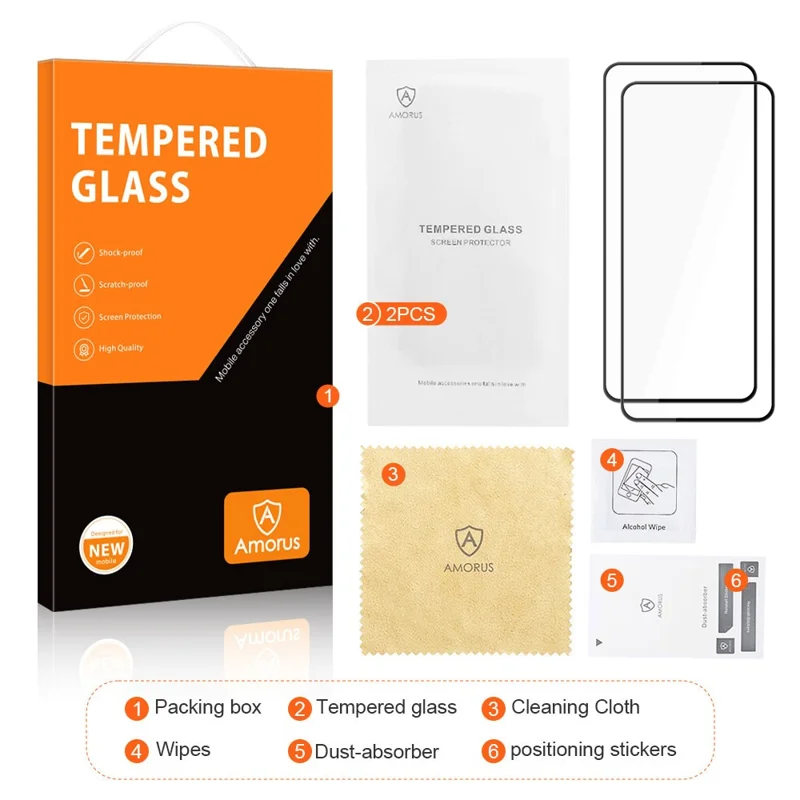 AMORUS 2Pcs For Huawei nova 12 5G  Screen Protector Tempered Glass Full Glue Silk Printing Film - Black