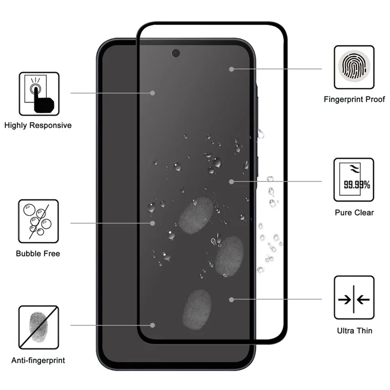 Para Samsung Galaxy S23 FE Protetor de Tela Completo AGC Glass Full Glue Borda Preta Filme