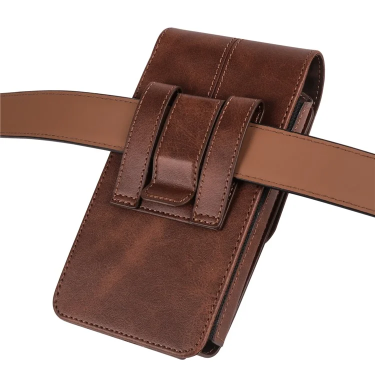 6.1 inch Cell Phone Holster PU Leather Waist Phone Belt Bag with Card Slots - Coffee