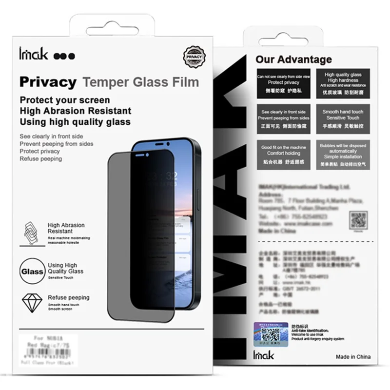 IMAK Para Vivo V30 5G / V30 Pro 5G Anti-Spy Privacy Screen Protector 3D Filme de Vidro Temperado Curvado