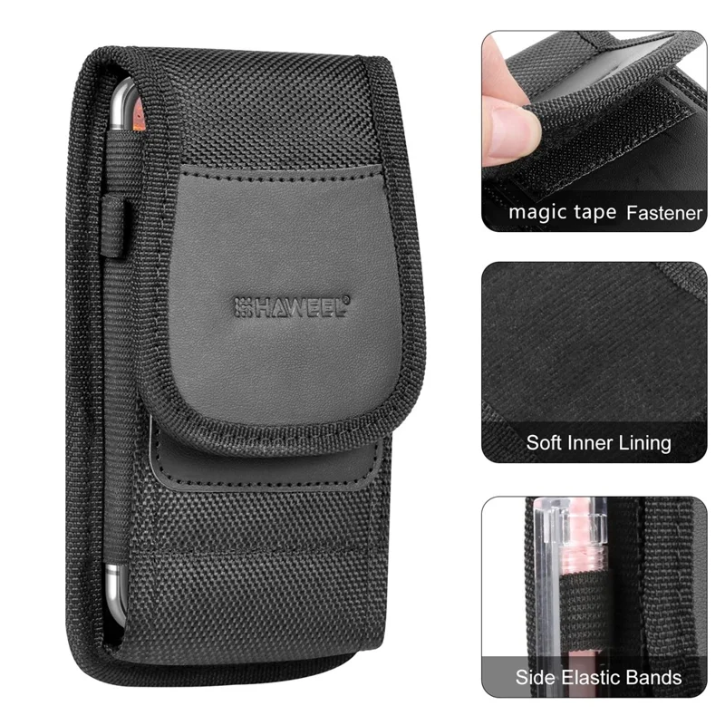 HAWEEL HWL2172B Nylon Vertical 4.7-6.1inch Phone Storage Pouch Men Waist Belt Hanging Bag