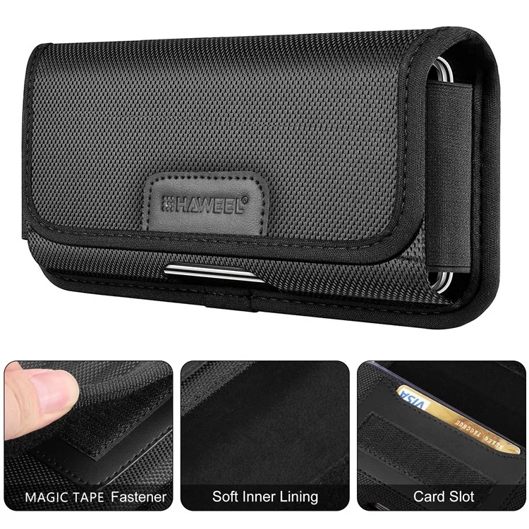 HAWEEL HWL2174B Horizontal Cellphone Nylon Storage Pouch Men Belt Hanging Bag for Phone within 4.7-inch