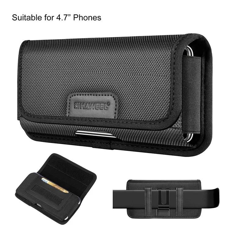 HAWEEL HWL2174B Horizontal Cellphone Nylon Storage Pouch Men Belt Hanging Bag for Phone within 4.7-inch