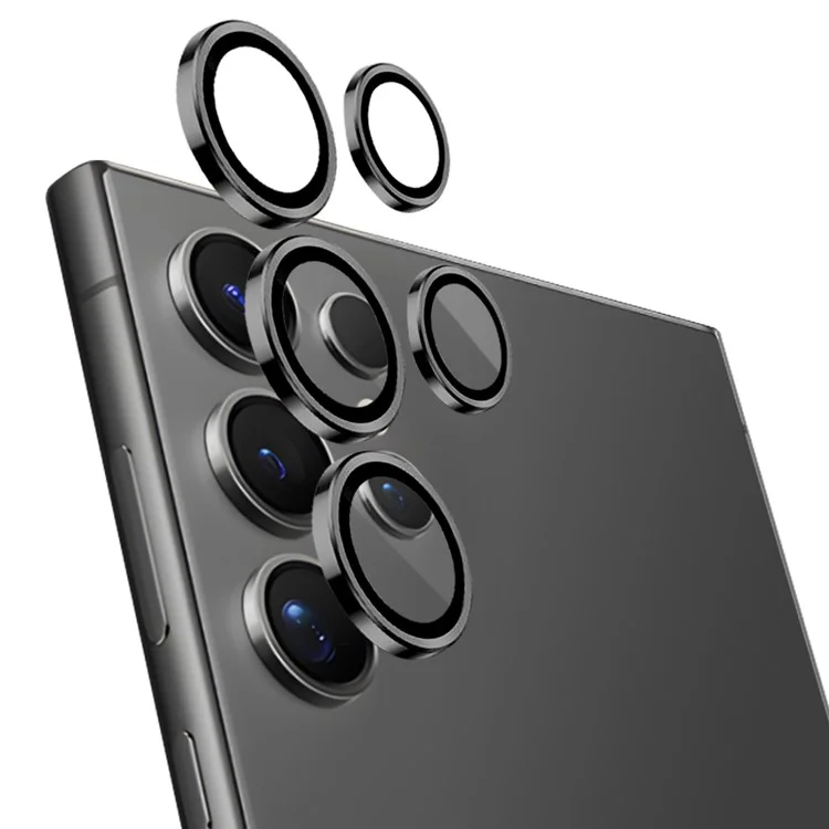 NORTHJO 1 Set For Samsung Galaxy S24 Ultra Camera Lens Film CD Vein Metal Ring + Tempered Glass Lens Film - Black