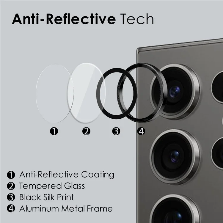 NORTHJO 1 Set For Samsung Galaxy S24 Ultra Camera Lens Film CD Vein Metal Ring + Tempered Glass Lens Film - Black