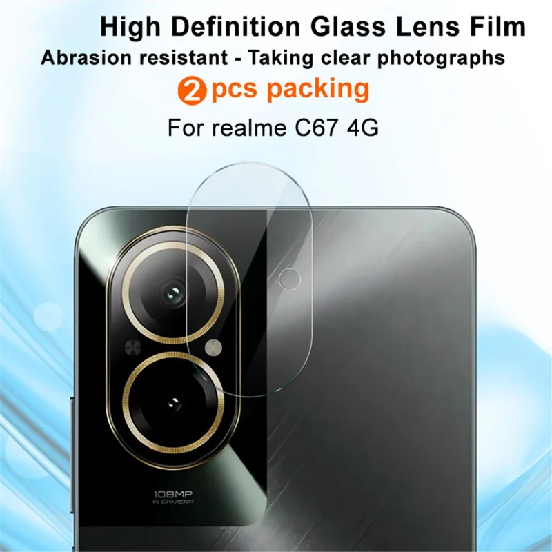IMAK 2Pcs  /  Set for Realme C67 4G Lens Cover Film Tempered Glass HD Clear Camera Lens Protector