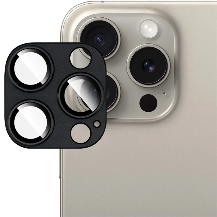 IMAK For iPhone 15 Pro / 15 Pro Max Camera Lens Protector HD Clear Metal+Tempered Glass Lens Film - Black