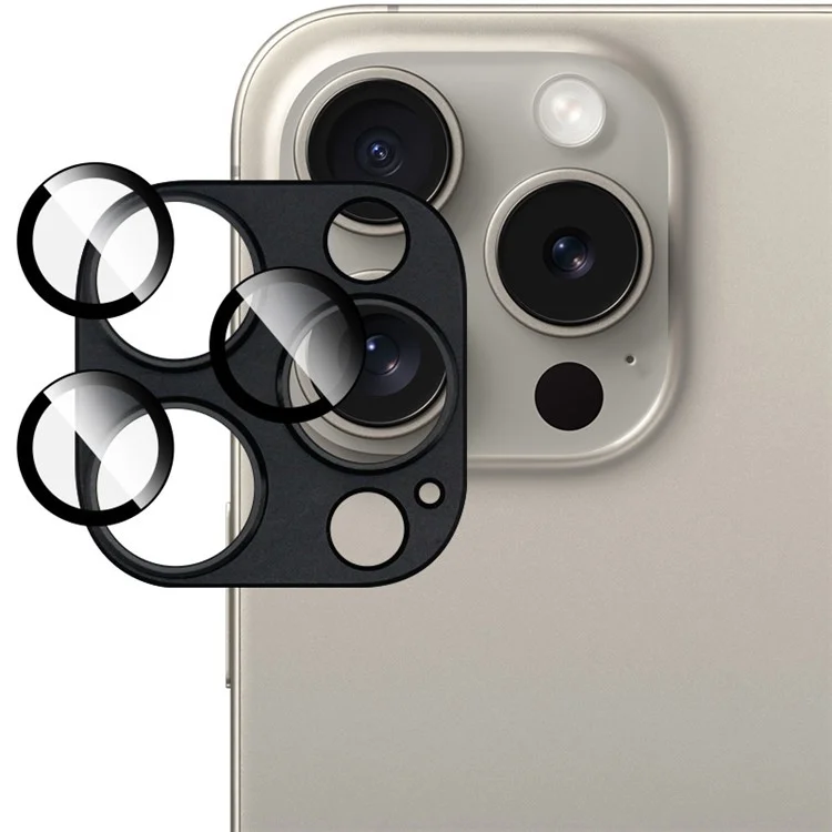 IMAK For iPhone 15 Pro / 15 Pro Max Camera Lens Protector HD Clear Metal+Tempered Glass Lens Film - Black