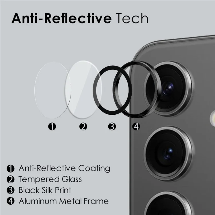 NORTHJO 1 Set For Samsung Galaxy S24+ Camera Lens Protector CD Vein Metal Ring + Tempered Glass Lens Film - Black