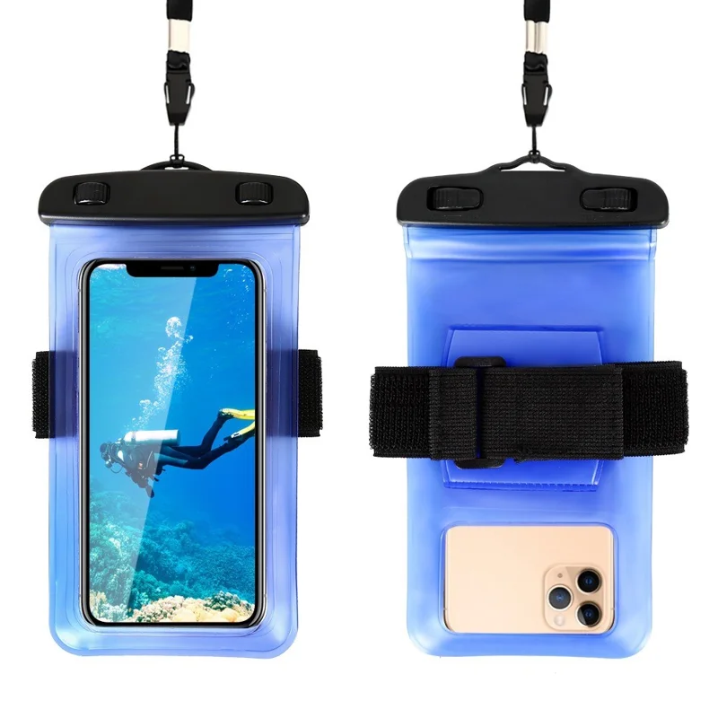BZ009 For 5.5-6.5 Inch Phone Arm Bag Waterproof Touch Screen Phone Case with Lanyard - Sky Blue