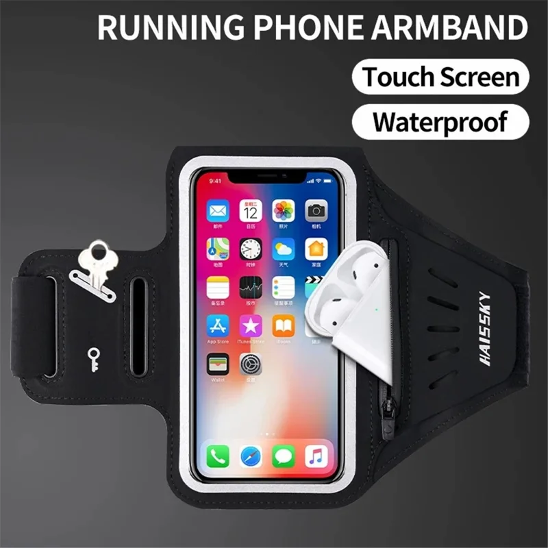 HAISSKY HSK3061 Fitness Running Arm Bag 6.8-inch Phone Touch Screen Armband Storage Bag - Black
