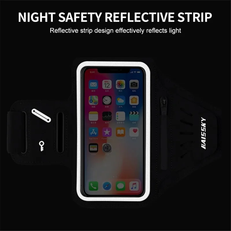HAISSKY HSK3061 Fitness Running Arm Bag 6.8-inch Phone Touch Screen Armband Storage Bag - Black