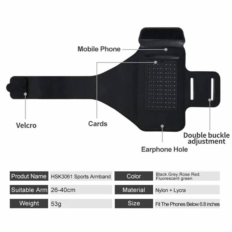 HAISSKY HSK3061 Fitness Running Arm Bag 6.8-inch Phone Touch Screen Armband Storage Bag - Black