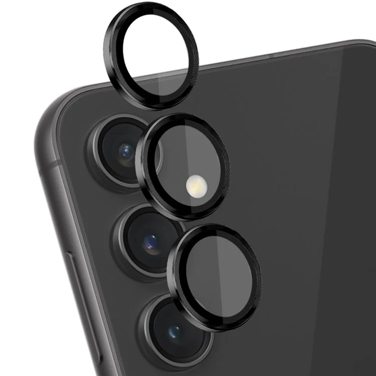 NORTHJO 1 Set For Samsung Galaxy S23 FE Camera Lens Protector Tempered Glass Rear Lens Film with CD Vein Metal Ring - Black
