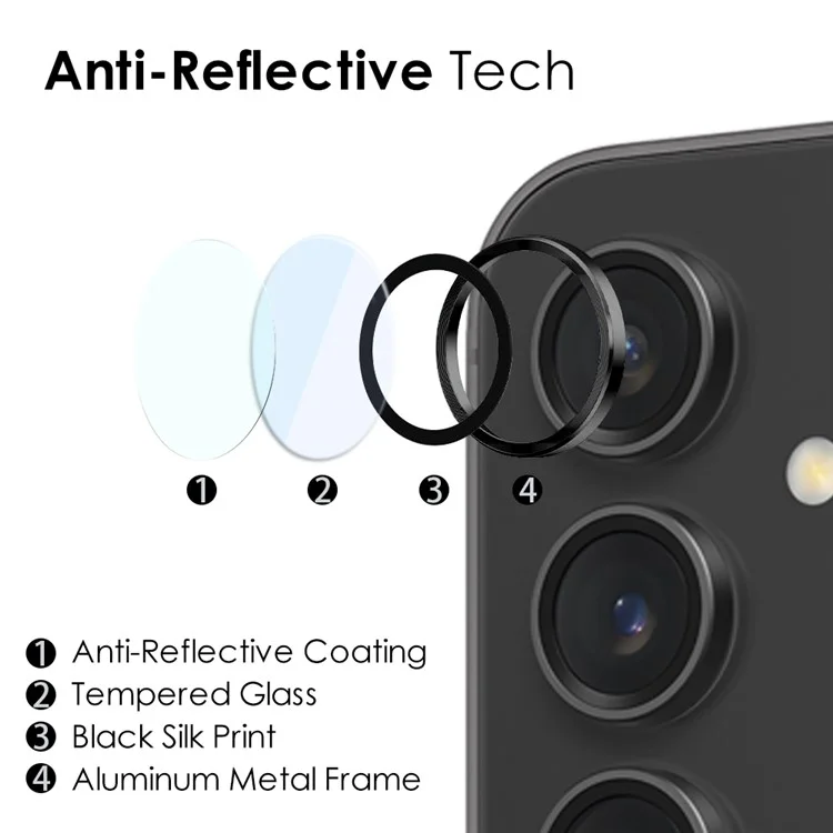 NORTHJO 1 Set For Samsung Galaxy S23 FE Camera Lens Protector Tempered Glass Rear Lens Film with CD Vein Metal Ring - Black