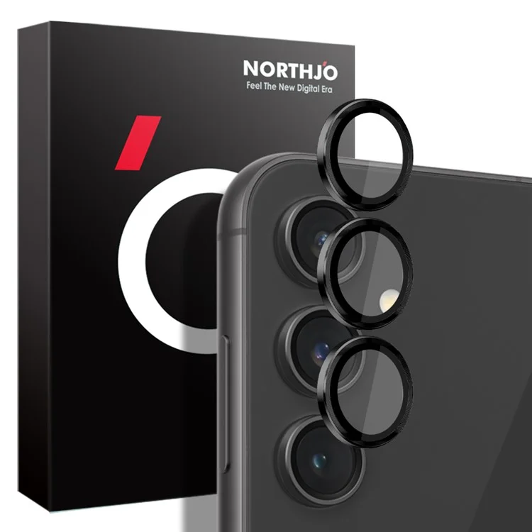 NORTHJO 1 Set For Samsung Galaxy S23 FE Camera Lens Protector Tempered Glass Rear Lens Film with CD Vein Metal Ring - Black