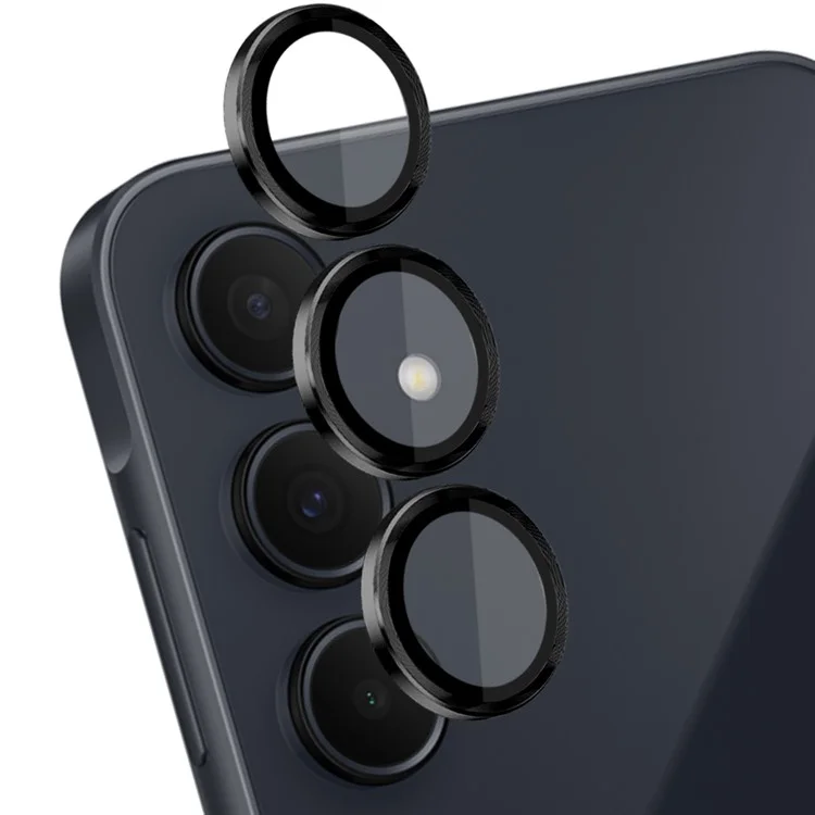 NORTHJO 1 Set For Samsung Galaxy A35 5G Camera Lens Film 9H Scratch-proof Rear Lens Protector with CD Vein Metal Ring - Black
