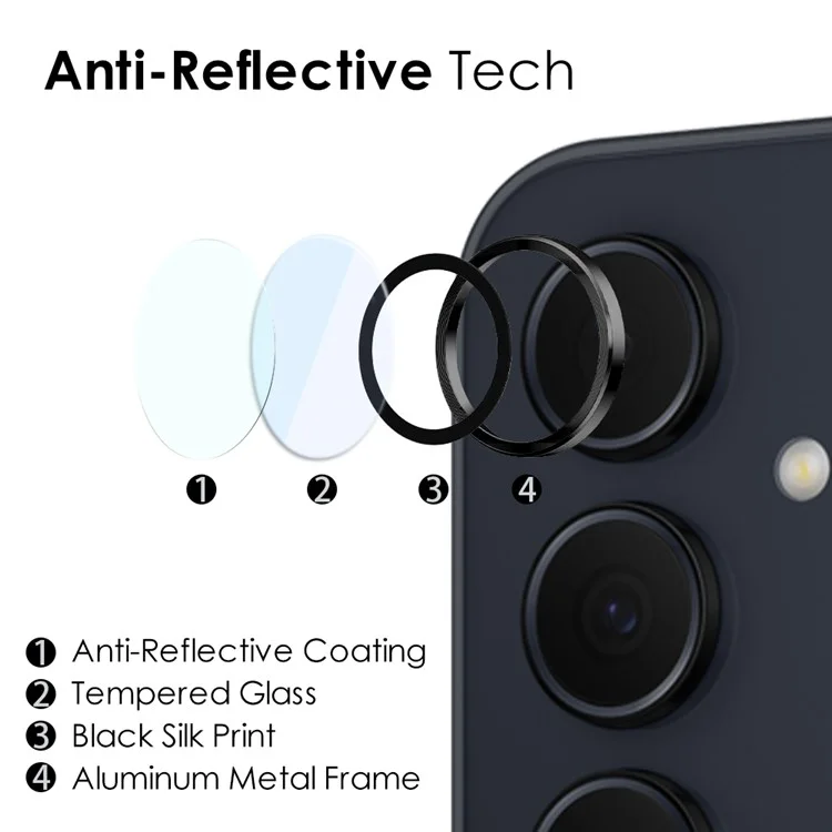 NORTHJO 1 Set For Samsung Galaxy A35 5G Camera Lens Film 9H Scratch-proof Rear Lens Protector with CD Vein Metal Ring - Black