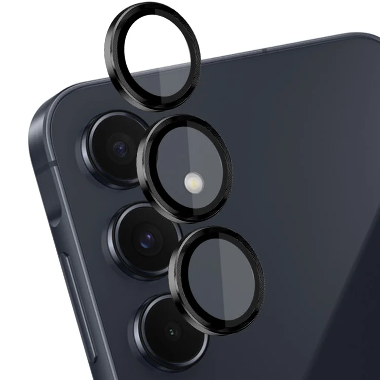 NORTHJO 1 Set For Samsung Galaxy A55 5G Camera Lens Film CD Vein Metal Ring + Tempered Glass Lens Film - Black