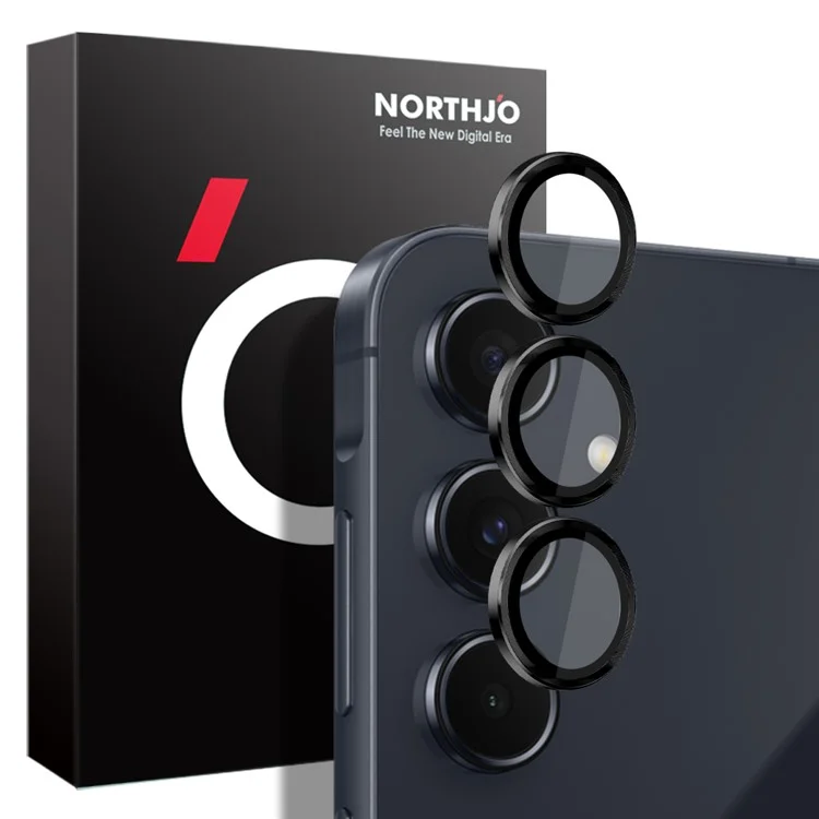 NORTHJO 1 Set For Samsung Galaxy A55 5G Camera Lens Film CD Vein Metal Ring + Tempered Glass Lens Film - Black